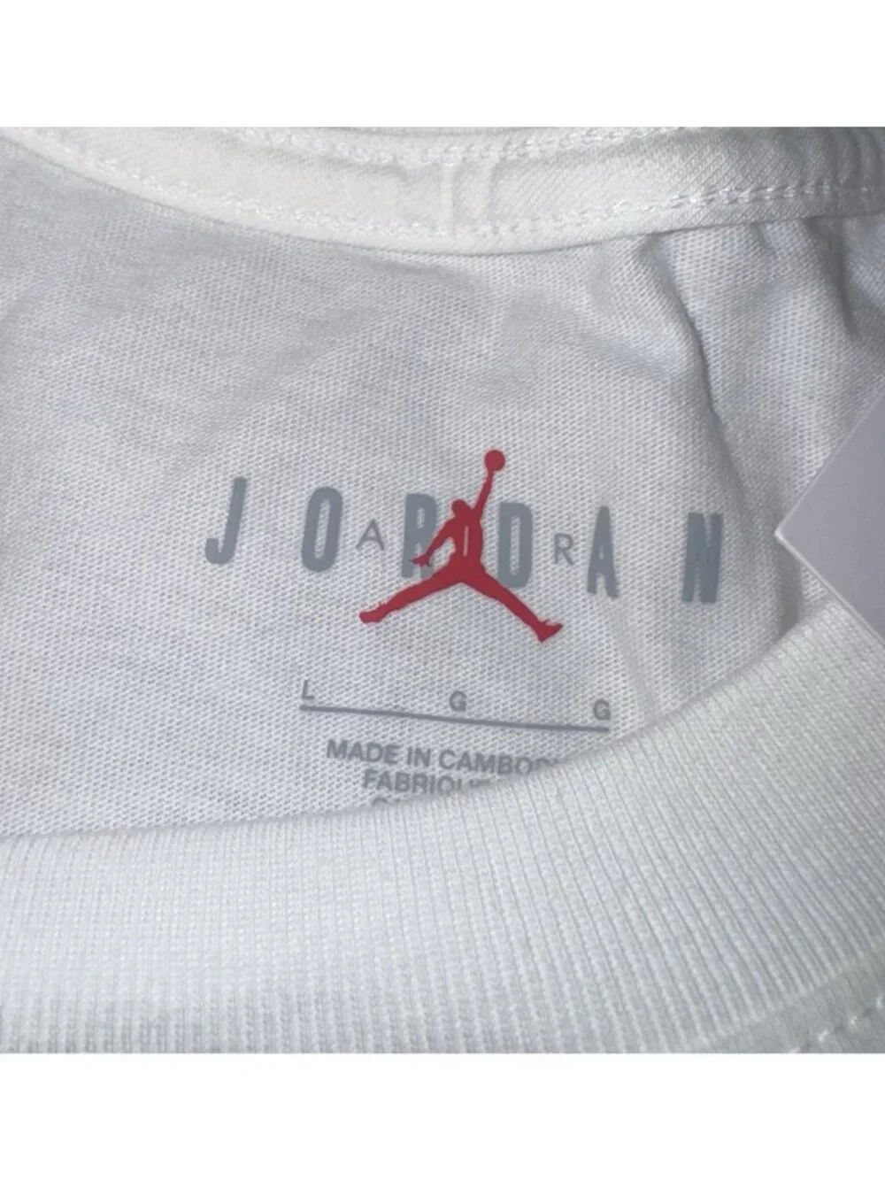 NWT Air Jordan Air Wordmark T-Shirt Mens Size L White Black Red CK4212-103